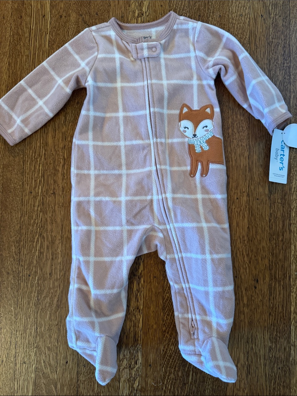 Carter's Mauve Pink Grid Fleece Fox Footed One-Piece